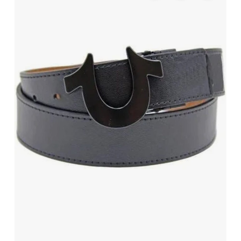True Religion Mens Reversible Belt Black Tan Monogram Horseshoe Buckle Size 36